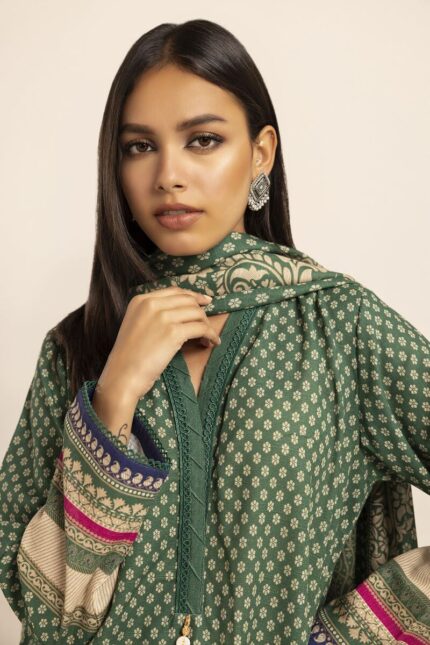 Fabrics 3 Piece Suit Printed Embroidered Light Khaddar