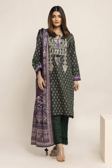 Fabrics 3 Piece Suit - Printed Embroidered Khaddar